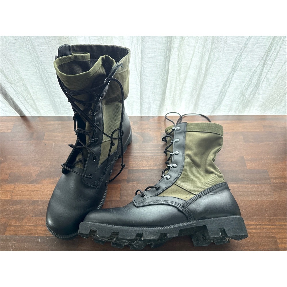 US Military GI OD Green Canvas Leather Jungle Boots Belleville Canopy 10 R